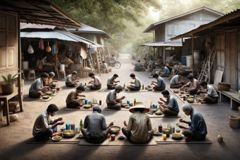Подлинная Тайландская Культура: Обед рабочих на голой земле